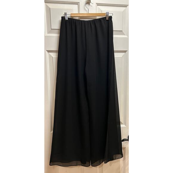Elegant Alex Evenings Black Chiffon Wide Leg Palazzo Pants, Size S - Picture 3 of 6